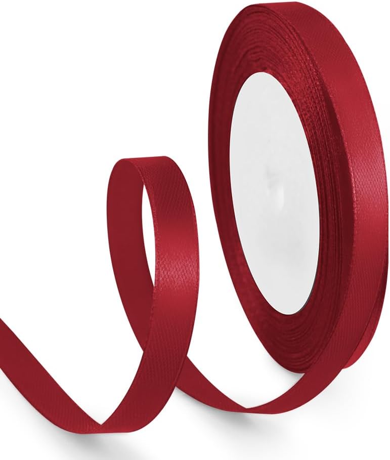 3/8 Inch 25 Yards Satin Ribbon Wine Red, Solid Color Fabric Ribbon for Gift Wrapping, Wedding, Polyester Gift Ribbon for Birthday Party Decoration, Craft, Hair, Floral, Sewing