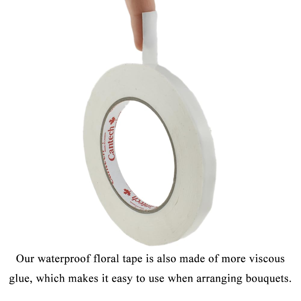 HAHIYO White 0.5Inch Wide Floral Tape, Waterproof Florist Tape Flower Wrap Adhesive Waterproof Decorative Tape for Bouquet Stem Wrapping Flower Arranging and Floral Craft, 2Rolls 200Feet/66Yard Total