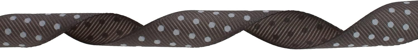 Polka Dot Grosgrain Ribbon 25 Yard Each Roll 100% Polyester (5/8", Gray)