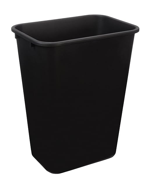 Amazon Basics Trash Can, Rectangular Commercial Office Wastebasket, 10 Gallon (Pack Of 1), Black