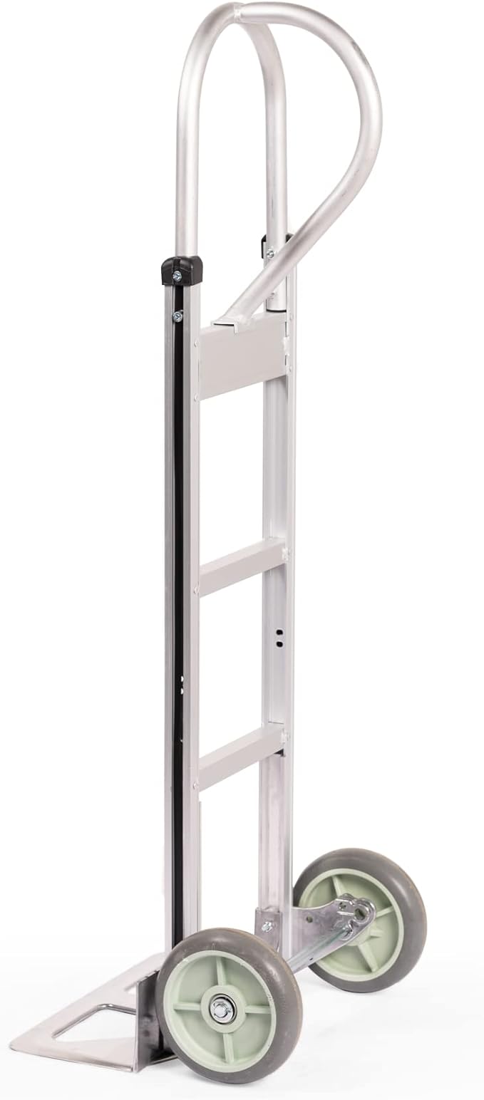 HaulPro Heavy Duty Hand Truck with Vertical Loop Handle - Aluminum Carts with Wheels - 500 Pound Capacity - 8" Wheels 52.25" H x 17.5" W with 17.75" x 9.5" Diecast Nose Plate