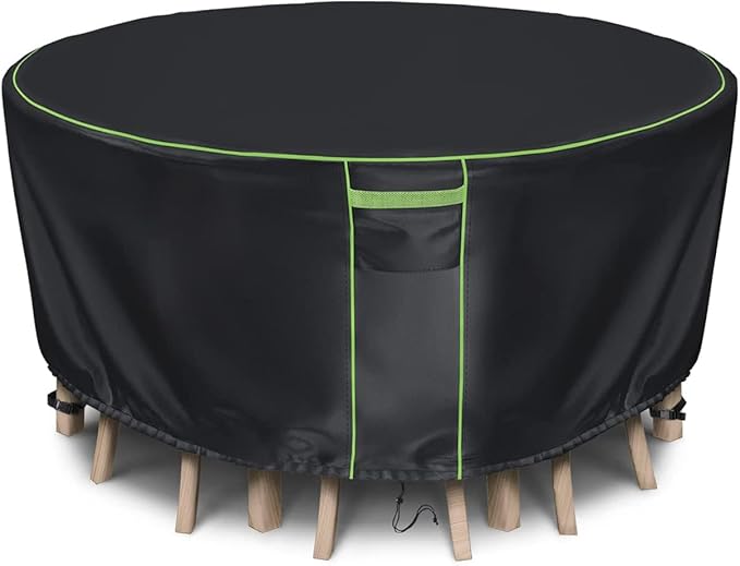 Round Patio Table Cover for Outdoor Table Chairs Set,600D Outdoor Furniture Cover Waterproof,96" Dia x 28" H,Black