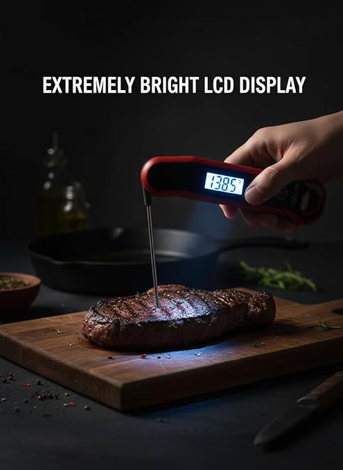 0.5 Sec Instant Read Meat Thermometer Digital with Auto Rotate Large LCD Display & Sleep Mode, ±0.5°F Accuracy, IP67 Waterproof Cooking Thermometer for BBQ Grill Smoker Candy