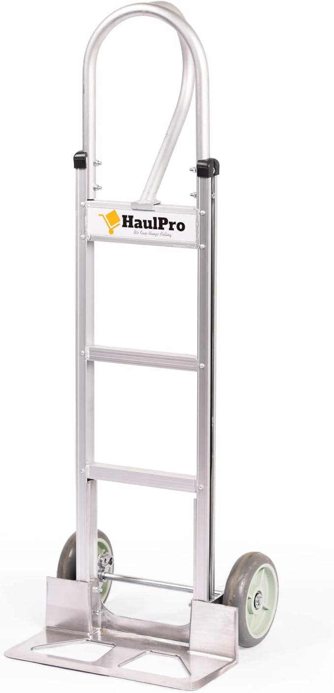 HaulPro Heavy Duty Hand Truck with Vertical Loop Handle - Aluminum Carts with Wheels - 500 Pound Capacity - 8" Wheels 52.25" H x 17.5" W with 17.75" x 9.5" Diecast Nose Plate