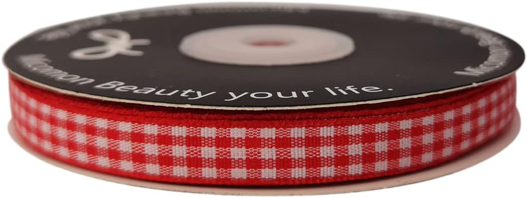 Red and White Gingham Ribbon 25 Yards Each Roll 100% Polyester (3/8", red)