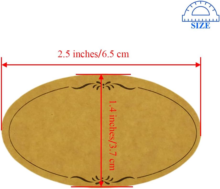 HAHIYO 1.4 * 2.5In 500P Oval Brown Kraft Stickers with Artistic Border - 4 Unique Styles Blank Kraft Labels Roll to Write On Durable Dot Stickers for Jar Canning Labels Price Tags Store Organizing