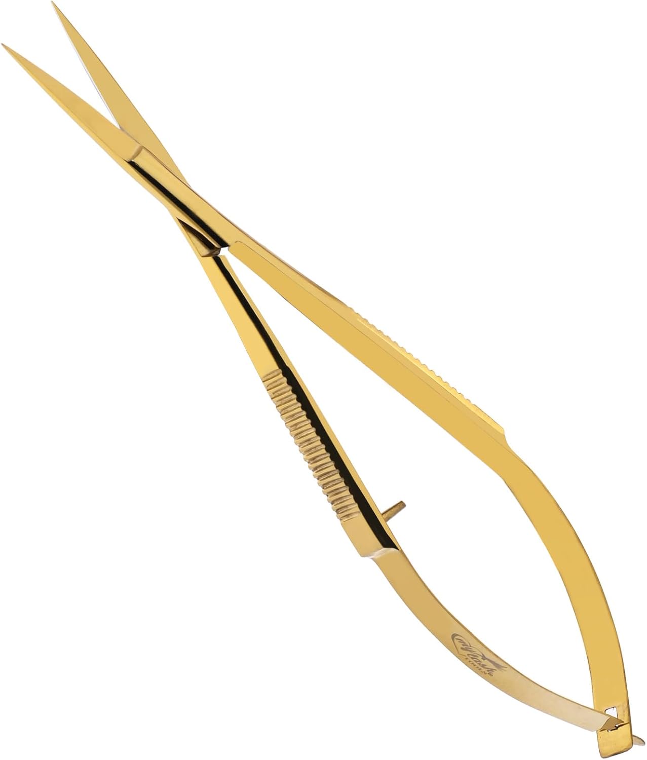 Cross Edge Spring Scissors 5 Inch straight Stainless Steel Precision Eyebrow & Eyelash Shaping & Trimming Scissor, Snips Squeeze, Embroidery, Knitting Micro Tip Craft Scissors (Gold)