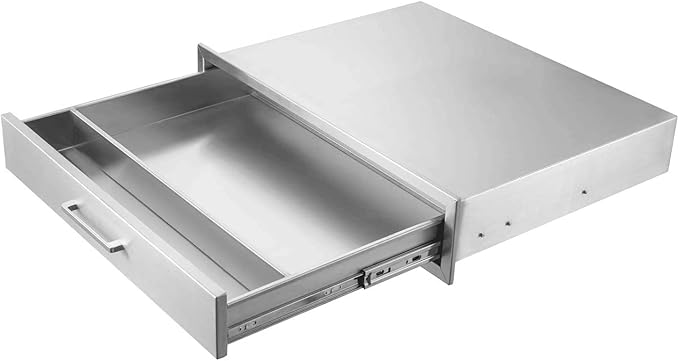 Outdoor Kitchen Single Drawer 30" Stainless Steel BBQ Single Drawer -30" W x 6.5" H x 23" D Enclosed Built-in Drawer Flush Mount for Outdoor Kitchens & BBQ Islands