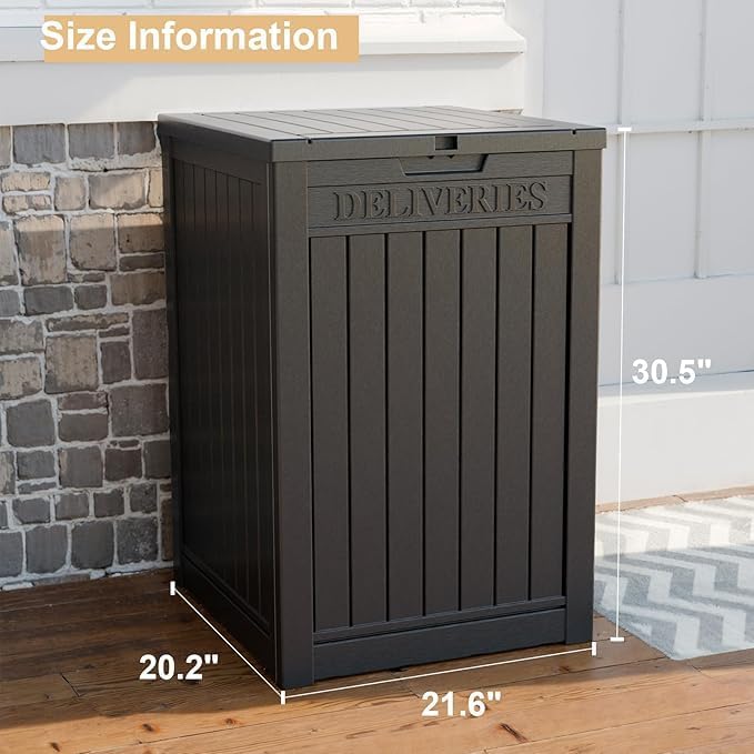 DRATO 48 Gallon Package Delivery Box, Large Lockable Storage Box, Double-Wall Resin Outdoor Package Delivery and Waterproof Deck Box for Porch, Patios（Black，48 Gallon）