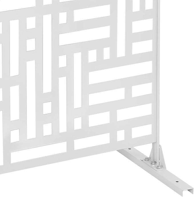 Metal Privacy Screen 75" H x 35" W Freestanding Outdoor Privacy Panels Fence Decorative Indoor Room Garden Divider with a H-Shaped Heavy-Duty Base for Balcony, Patio, Deck, Backyard (White)