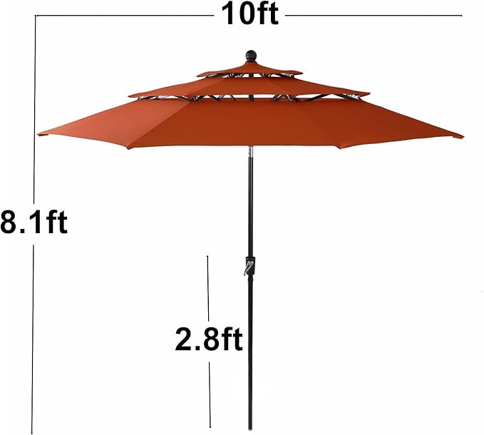 Sophia & William Outdoor 6 Pieces Dining Set with 4 Rattan Chairs, 1 Metal Table and 1 10ft 3 Tier Auto-tilt Umbrella(No Base) Orange Red, Modern Patio Furniture for Poolside, Porch, Patio, Balcony