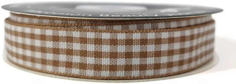 Micomon Khaki and White Woven Edge Plaid Ribbon 100% Polyester Gingham Ribbon 25 Yards Each Roll (5/8"Khaki)