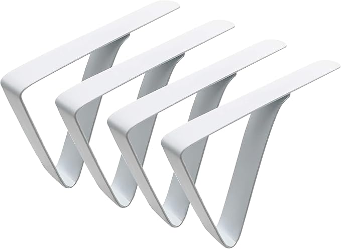 Large Tablecloth Clips Stainless Steel Rust Proof Table Cloth Clips Table Clips for Home, Restaurants, Picnic, Party, Dining Tables - Fits Up to 2.6 Inch Thick Tables 4Pcs White