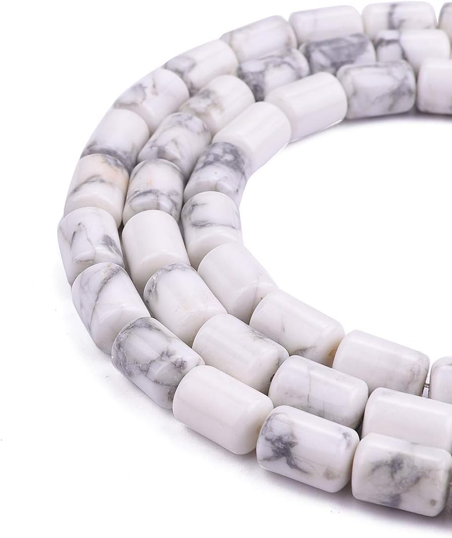 Natural White Howlite Cylinder Stone Loose Semi Gemstone Beads for Jewelry Making 10mmx14mm 38cm