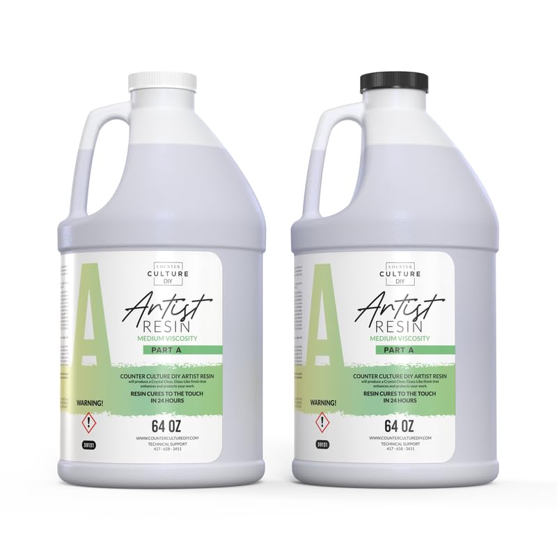 Counter Culture DIY Clear Artist Resin, Medium Viscosity, 1 Gallon Kit, Art Epoxy Supplies for Metallic Stains Acrylic 100% Solids Easy Coat No VOCs Scratch UV Heat Resistant to 500 Degrees