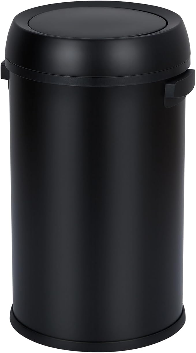 Commercial Grade Stainless Steel Kitchen Trash Can, 65L (17 Gallon) Heavy Duty Round Garbage and Recycling Bin with Fingerprint-Proof Swing Lid, Durable Indoor and Outdoor Use