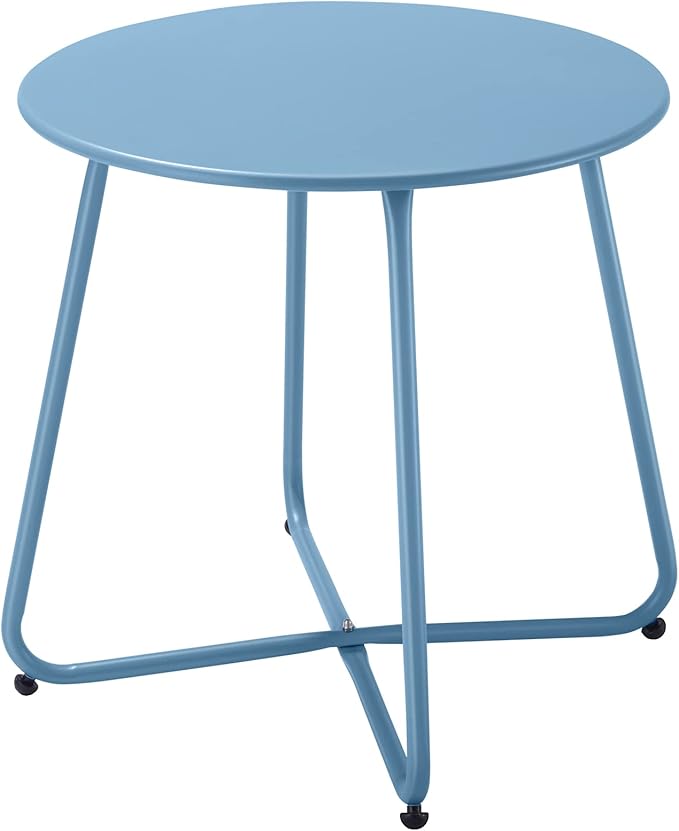 Small Patio Side Table, Round Metal Side Table, Weatherproof, Portable, Outdoor End Table for Garden, Balcony, Yard (Peacock Blue)