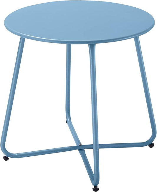 Patio Outdoor Side Table Waterproof Round Metal Steel Small Side Table Weather Resistant Portable Outdoor and Indoor End Table for Garden Balcony Yard, Blue