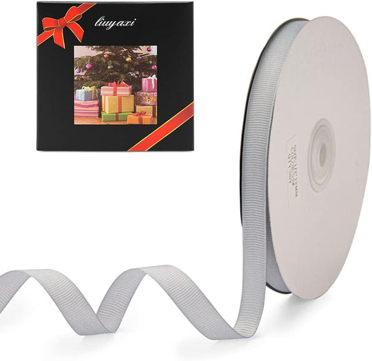 LIUYAXI 1/2" X 50 Yards Solid Silver/Grey Grosgrain Ribbon, Perfect for Crafts, Wedding Decor, DIY Hair Accessories, Sewing, Gift Package Wrapping and More