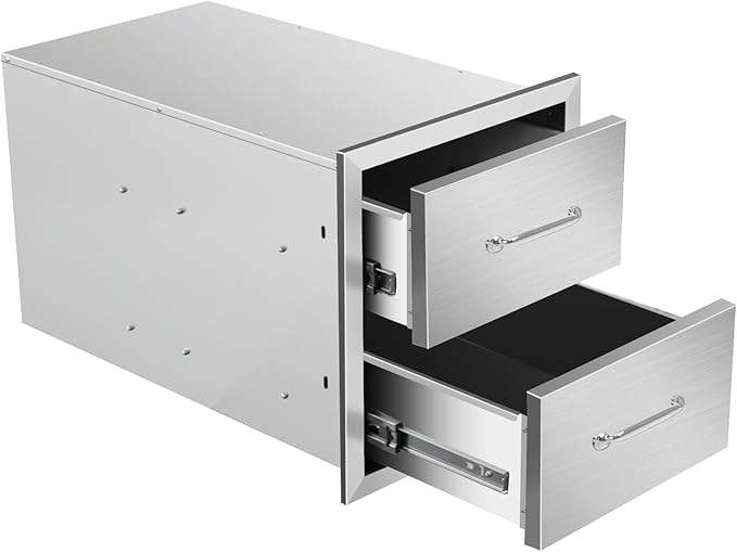Outdoor Kitchen Drawers 14"Wx15"Hx23"D Flush Mount Access 2-Drawer BBQ Stainless Steel Drawers with Handle for Outdoor Kitchen Island or Grill Station