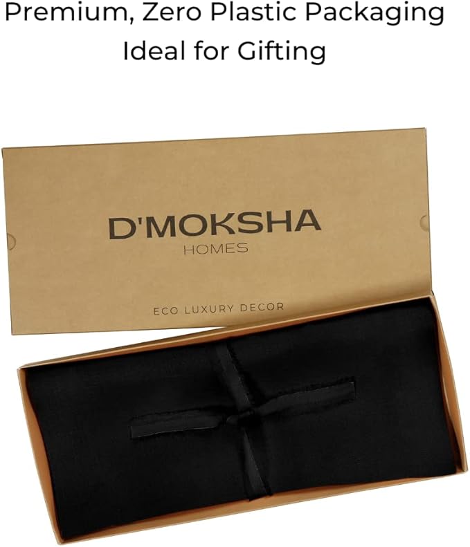 D'Moksha Homes Linen Black Table Runner 84 Inches Long - 100% Pure Linen 14 x 84 Inch Table Runner for Dining, Winter, Holiday - Machine Washable
