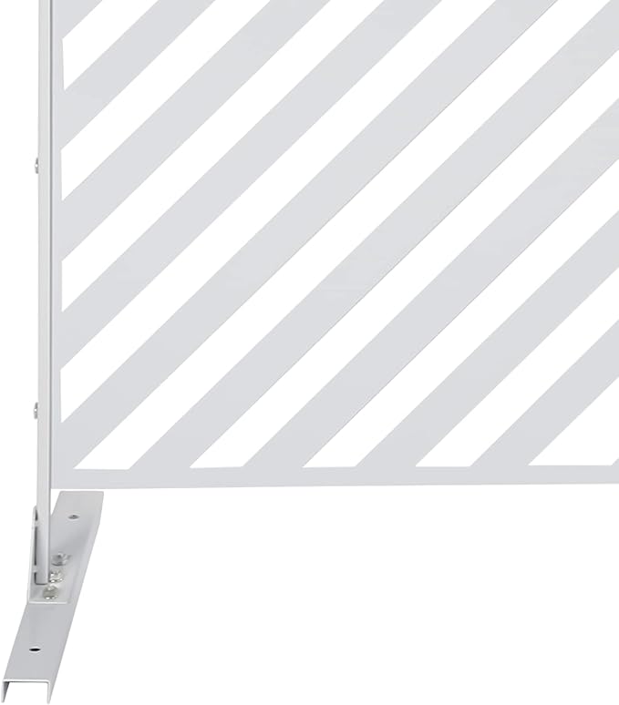 75" H×35" W Decorative Outdoor Privacy Screen with Stand, Outdoor Decor Privacy Fence Screen Metal Fence Panels, Free Standing Metal Divider for Patio Lawn Deck (White-Twill)