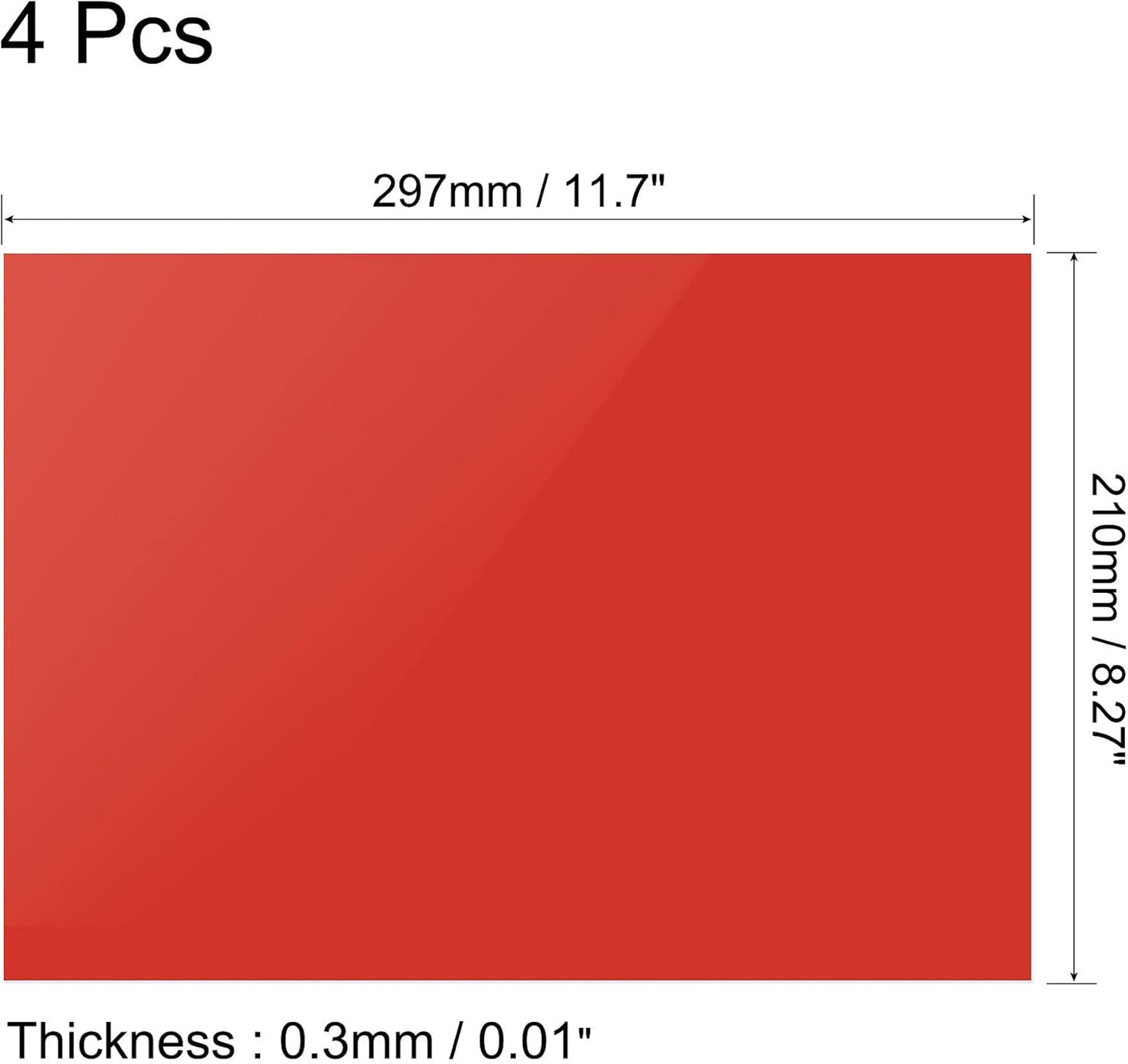uxcell 4Pcs A4 Gel Light Lighting Filter Overlay Transparent Color Correction Plastic Vinyl PVC Sheets Photography Television Red,0.3mm