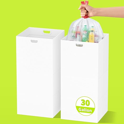 30 Gallon Disposable Trash Cans for Parties, 2 Pack Extra Large Portable Trash Can White Pop Up Trash Cans Bin, Recycle Collapsible Garbage Can Bins for Party Kitchen Camping Trash Can
