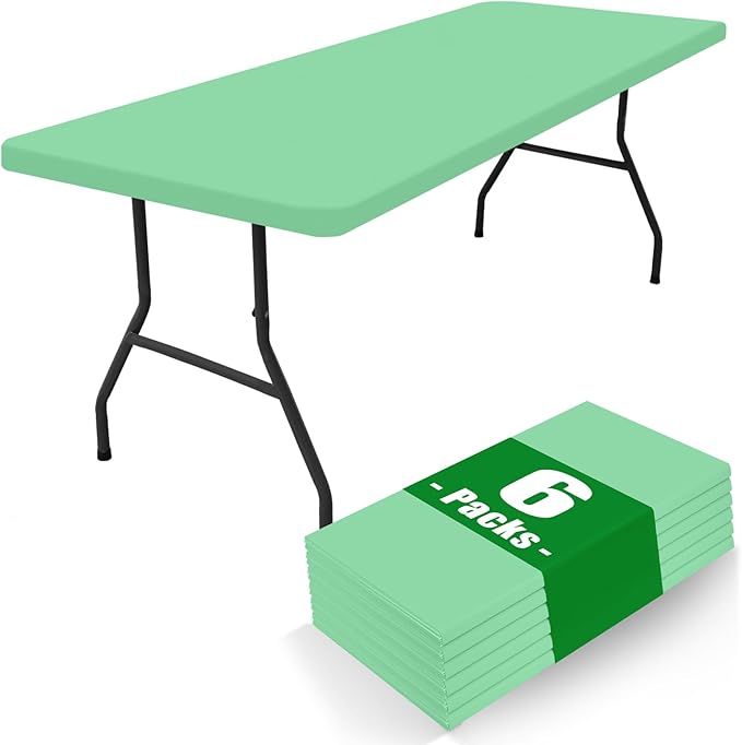 Spandex 4 Foot Rectangle Table Cloth 6 Pack, Elastic Fitted Tablecloths for Picnic, Stretch Washable Patio Table Cover for Outdoor, Camping, Banquet and Parties (Bright Green, 30"x48")