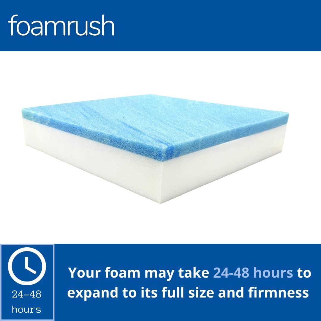 FoamRush 6" x 24" x 24" Gel Memory Foam Upholstery Square Cushion Medium Firm (Chair & Wheelchair Seat Cushion Replacement, Square Foam Dining Chairs, Couch, Sofa, Rubber Padding)