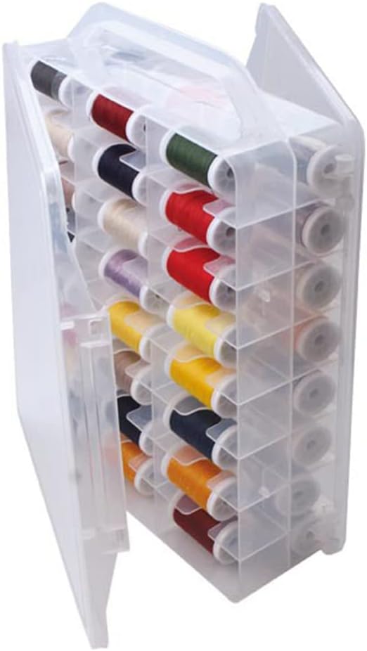 46 Grids Sewing Organizer, Double Sided Thread Box Storage, Portable Clear Plastic Organizer Box for Embroidery and Sewing Threads, Embroidery Floss, Crafts, Small Toys (Clear)