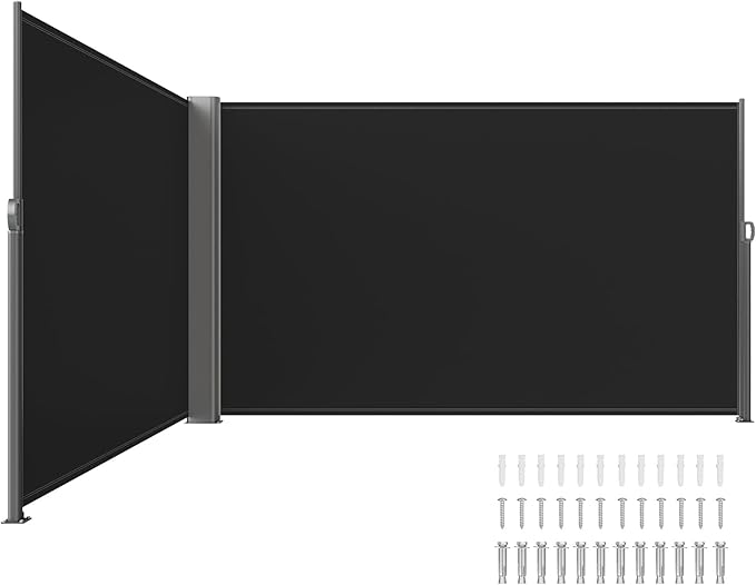 VEVOR Retractable Side Awning, UV 50 71''x 236'' Full Aluminum Rust-Proof Patio Sunshine Screen, 280 g Thicken Privacy Divider & Wind Screen for Courtyard, Balcony, Roof Terraces and Pools, Black