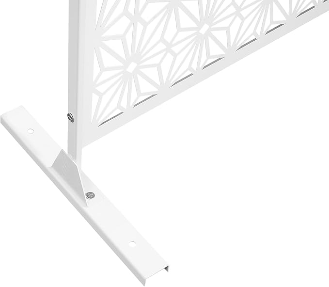 75" H×35" W Decorative Outdoor Privacy Screen with Stand, Outdoor Decor Privacy Fence Screen Metal Fence Panels, Free Standing Metal Divider for Patio Lawn Deck (White-Small Snowflake)