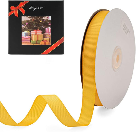 LIUYAXI 5/8" X 50 Yards Solid Gold Grosgrain Ribbon, Perfect for Crafts, Wedding Decor, DIY Hair Accessories, Sewing, Gift Package Wrapping and More