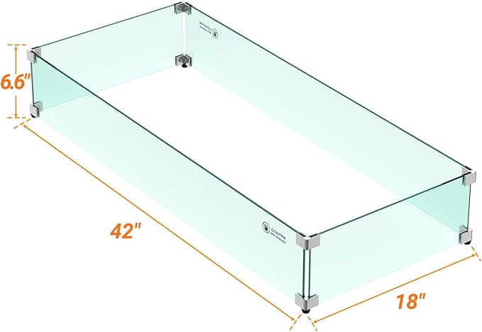 Skyflame 42" X 18" Rectangular Fire Pit Glass Wind Guard Replacement for Outdoor