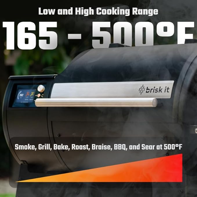 Brisk It Origin-580 Electric Wood Pellet Smoker Grill – A.I. Smart BBQ Grill with WiFi, 580 sq.in Cooking Area, 7-in-1 Outdoor Grill & Smoker, PID Controller (Up to 500°F), Meat Probe