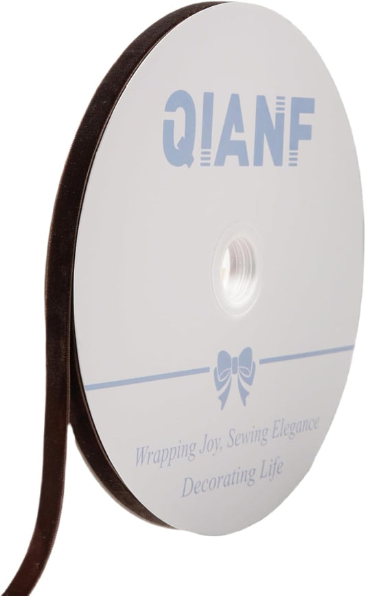 Vintage Brown Velvet Ribbon Chocolate Christmas Ribbon for Gift Wrapping Crafts Christmas Tree Ornaments Garland Decorations, 3/8 Inch X 25Yd