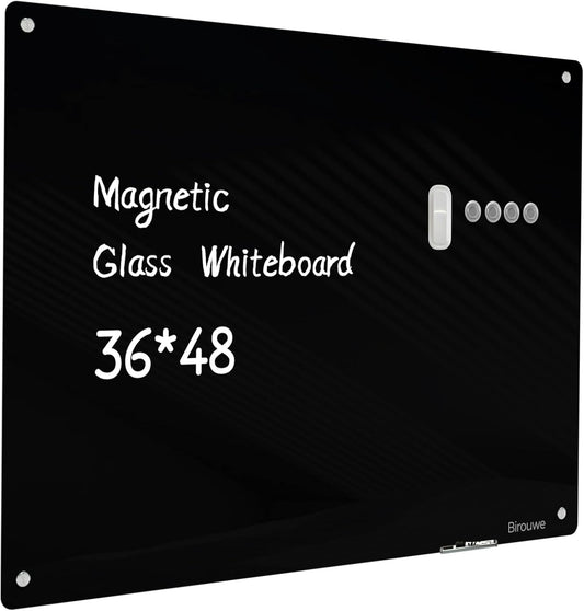 Magnetic Glass Blackboard - Glass Dry Erase Board 48"x36" Large Frameless Glass Board for Walls Office School and Home
