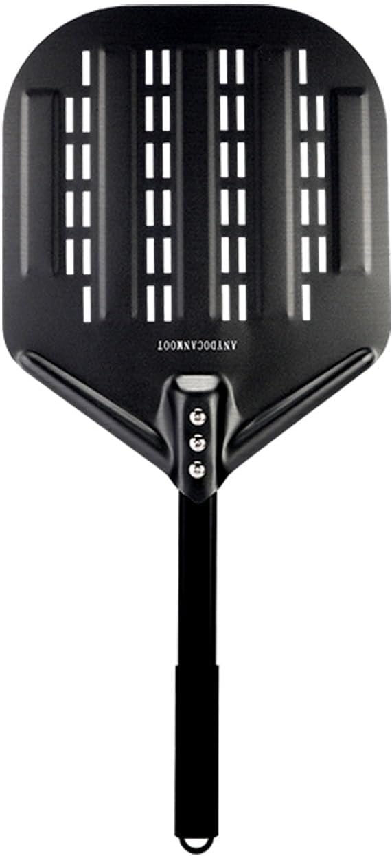 Perforated Pizza Peels 6 INCH pizza spatula paddle Long Handle Metal Pizza Spatula for Indoor and Outdoor (12 Inch Black)