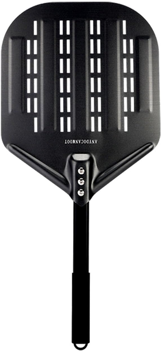 Perforated Pizza Peels 6 INCH pizza spatula paddle Long Handle Metal Pizza Spatula for Indoor and Outdoor (12 Inch Black)