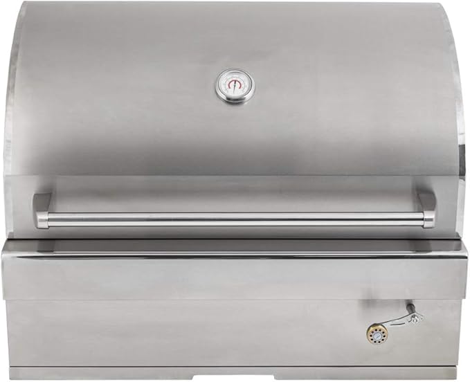 Turbo Charcoal 32 Inch Built-In Stainless Steel BBQ Grill with Charcoal Tray