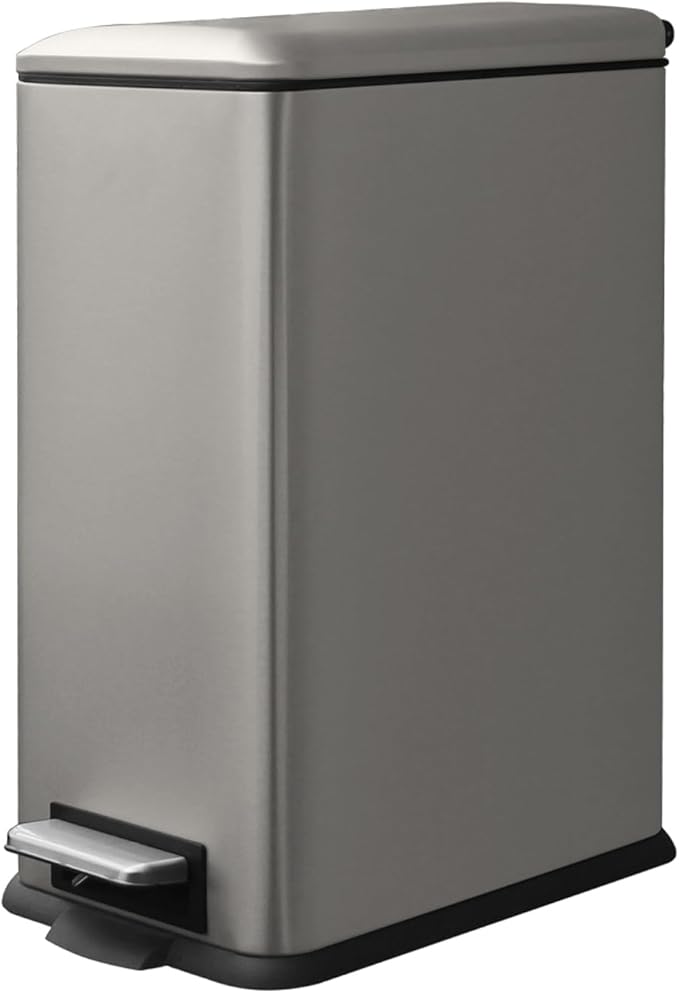 8 Gallon Trash Can with Lid, Stainless Steel Bathroom Garbage Can with Removal Inner Bucket, Soft Close Lid, Step on Trash Bin for Kitchen, Office, Laundry, 30 Liter Capacity, Kohler Grey