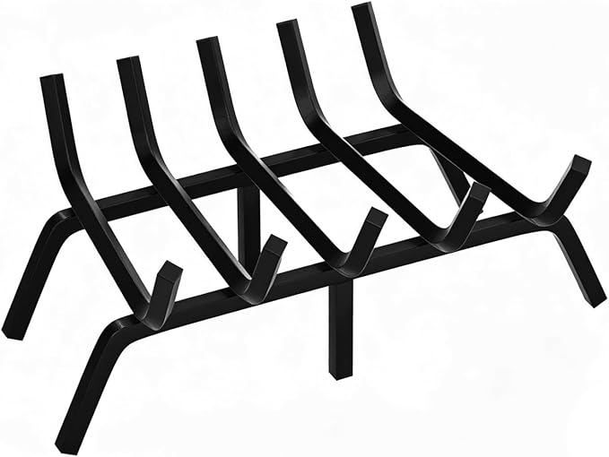 FEED GARDEN Small Fireplace Grate 17 inch Heavy Duty Fireplace Log Holder, 1/2" Solid Steel Bar Fire Pit Grate for Indoor Outdoor, Wood Stove Fireplace Accessories Wrought Iron Firewood Burning Rack