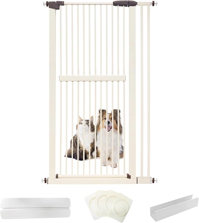 Lumizone Extra Tall Cat Gate 61.02" High Pressure Mounted Extra Wide 34.06"-38.38" (17Sizes) 1.37" Gap No Drilling Auto-Close Tall Pet Gate for Dogs (Cream, 34.06"-38.38" W)