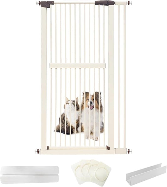 Lumizone Extra Tall Cat Gate 61.02" High Pressure Mounted Extra Wide 34.06"-38.38" (17Sizes) 1.37" Gap No Drilling Auto-Close Tall Pet Gate for Dogs (Cream, 34.06"-38.38" W)