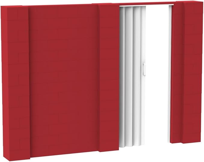 EverBlock 10’ x 7’ Wall Kit with Accordion Door | 3’ x 7’ Doorway | Modular Building Blocks | Wall Display System | Room Divider & Partition | Easy to Connect & Reuse | Indoor & Outdoor Use | Red