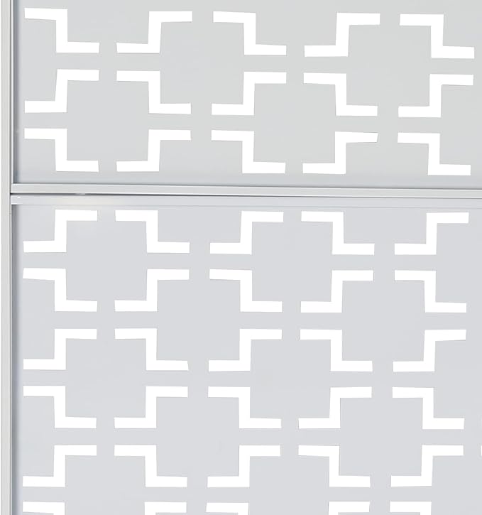 75" H×35" W Decorative Outdoor Privacy Screen with Stand, Outdoor Decor Privacy Fence Screen Metal Fence Panels, Free Standing Metal Divider for Patio Lawn Deck (White-Square)