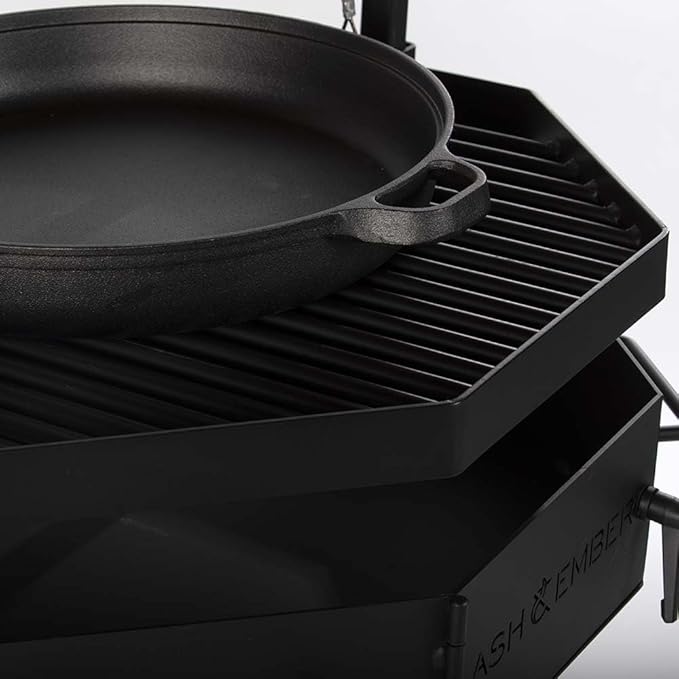 TITAN GREAT OUTDOORS Ash & Ember Santa Maria Grill, Argentine Style Open Fire Grill, Adjustable Cooking Grate with Flywheel, BBQ Grill Comes with Cast Iron Skillet