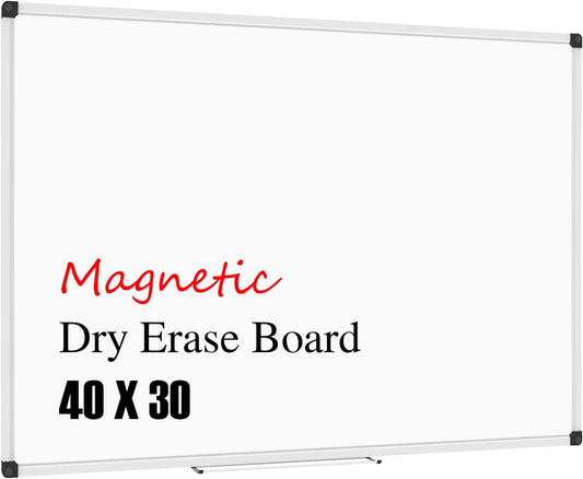 XBoard Magnetic Whiteboard 40 x 30 Inch, Dry Erase White Board for Wall with Marker Tray 3' x 2.5' | Aluminum Frame Message Presentation Board for Home School & Office