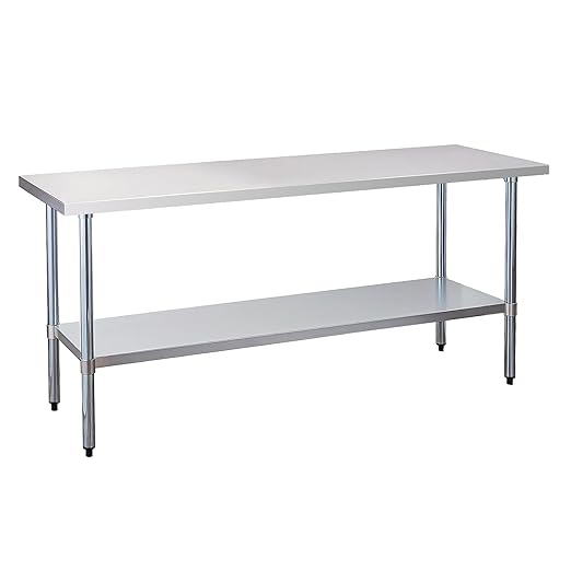 Stainless Steel Work Table 24 x 72 Inch, NSF Commercial Prep Table with Undershelf, Heavy Duty Food Prep Workstation